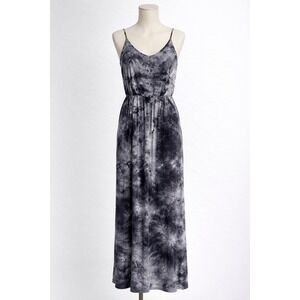 Olivia Rae Maxi Dress Womens S Black White Tie Dye V-Neck Spaghetti Strap Jersey